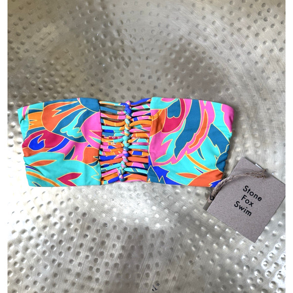 NWT Stone Fox Swim Inez Bikini Lattice Bandeau Top Stained Glass XS Floral Boho - Picture 1 of 6
